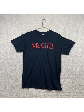 Y2K McGill University T-Shirt Center Logo Size M Off-Black Distressed Grunge